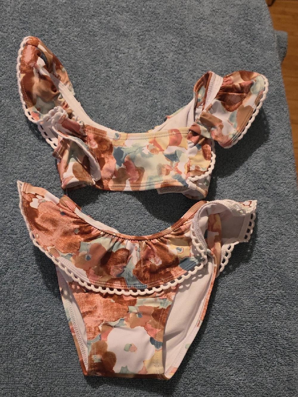 Janie and Jack White Lined Floral Swim Top with Pastel Accents